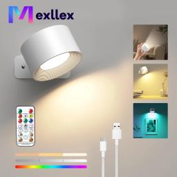 Luzes de parede RGB com controle remoto, 19 cores, rotação de 360 °, 2000 mAh bateria, brilho regulável, controle de toque - Image 1