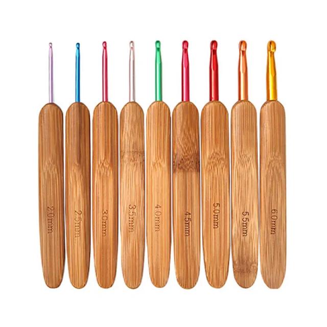 Conjunto Completo de Ganchos de Crochê em Bambu com Agulhas de Tricô e Acessórios Essenciais para Tecer Fios