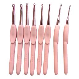Agulhas de tricô de alumínio com alça macia, Crochet ganchos para tricô, artesanato DIY, ferramenta tear, cor rosa, 2.5-6.0mm, 8Pcs Set - Image 4