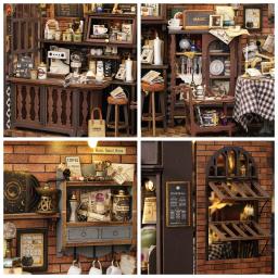 Diy casas de boneca de madeira cafeteria mágica casa kit de construção em miniatura villa casa de bonecas com móveis luzes led para meninas presentes - Image 6