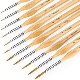 Conjunto de pincéis de pintura de detalhes em miniatura premium, 11 peças com haste triangular de madeira natural para modelos de artesanato a óleo de aquarela, desenho de linha ótimo - Image 1