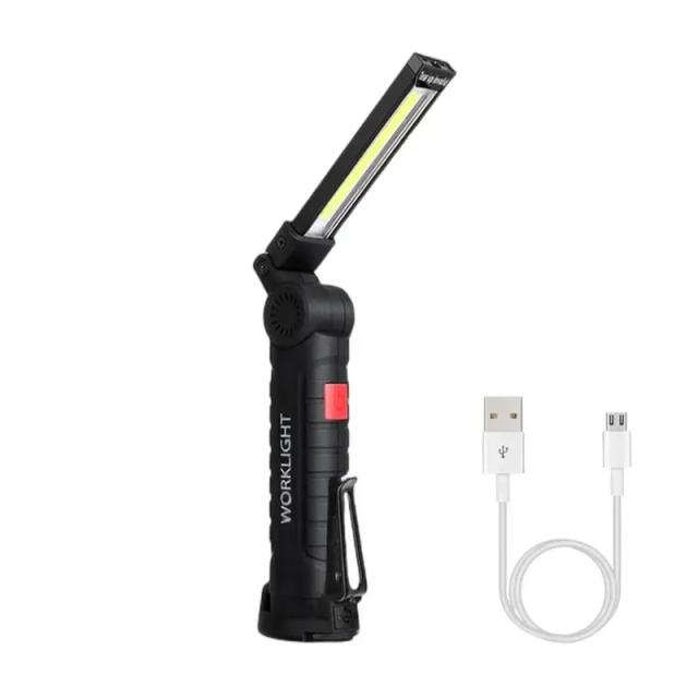 Lanterna LED Recarregável Portátil com Gancho e Imã - Ideal para Camping e Reparos com Bateria Interna e USB