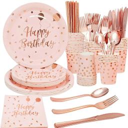 Conjunto de Louça Descartável Ouro Rosa, Prato de Papel, Copo, Guardanapos, Decoração Do Casamento, Terno Para 10-20 Convidados, Festa De Aniversário - Image 2