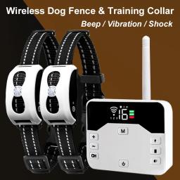 Sistema eletrônico de cerca para cães 2 em 1, sem fio, coleira de treinamento remoto, vibração de choque e contenimento de animais de estimação para cachorros de todos os tamanhos - Image 1