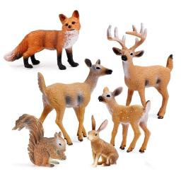 Animais da Floresta Figuras em miniatura para crianças, Animais da Floresta, Veados, Raposa, Coelho, Esquilo, Ornamentos, Figuras, Brinquedos em miniatura, Bolo Toppers, 6 pçs/set - Image 1