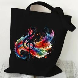Bolsas femininas notação musical bolsa de lona engraçado aquarela música nota bolsa de ombro para adolescente design de moda bolsa lateral para senhoras - Image 2