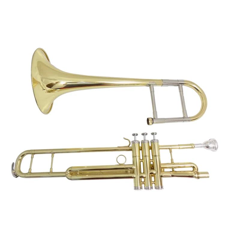 Trombone com bocal, chave F com estojo, laca de latão amarelo, instrumentos musicais - Image 1