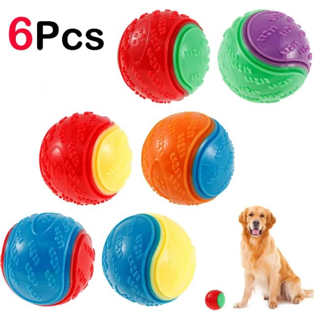 Brinquedos Interativos TPR Squeaky para Cães - Conjunto com 6 Bolas Resistentes para Mastigar e Limpeza Dental