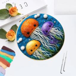 Chenistory-kit diy para diy, diy, lã, com moldura, feito à mão, medusas, animais, decoração de casa, artesanato - Image 2