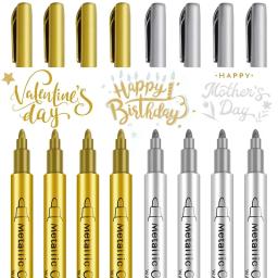 1/2 pçs escova canetas marcadoras metálicas ouro prata marcadores de arte permanente artesanato scrapbooking pintura papelaria material escolar - Image 5