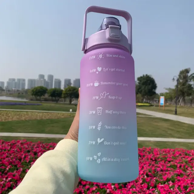 Garrafa de Água Potável Motivacional com Marcador de Tempo para Esportes e Viagens ao Ar Livre - Copos Plásticos Reutilizáveis