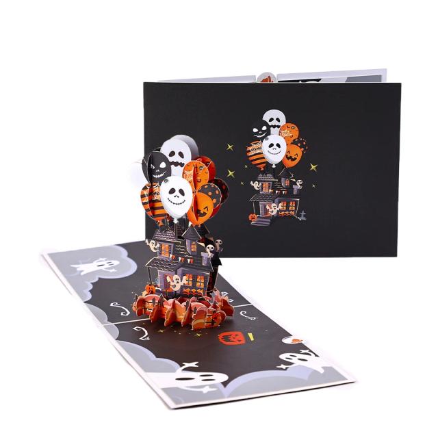 Cartão de Halloween 3D com Balão e Gato Preto - Uma Saudação Encantadora para Amigos, Crianças e Casais