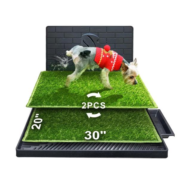 Almofadas Reutilizáveis para Treinamento de Cachorros com Pee Baffle - Caixa de Litter Portátil, Conjunto com 2 Peças de Grama Artificial