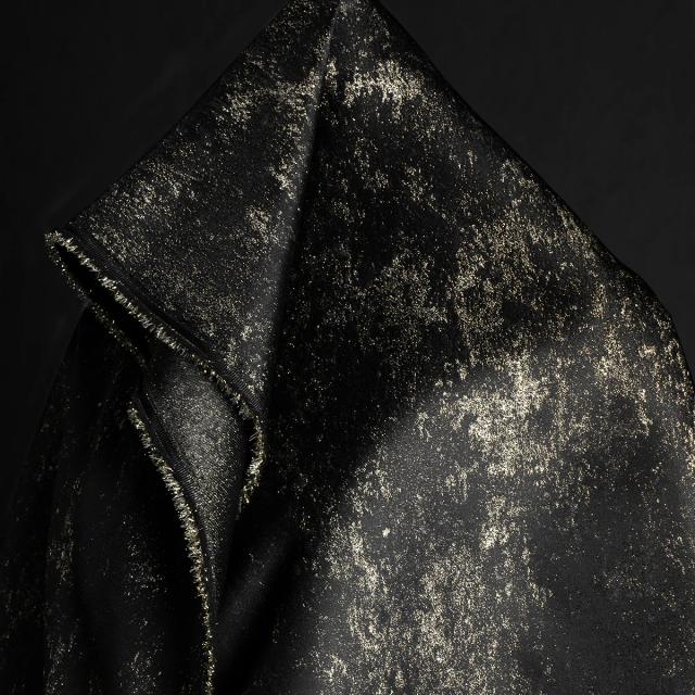 Tecido Jacquard Brocado Dourado Preto 150cm para Casacos de Luxo