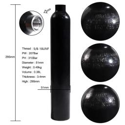 Garrafa De Alta Pressão com Válvula Reguladora, CO2 Refrigerantes Fluxo Cilindro, Tanque de Alumínio HPA, 0.38L, 3000psi, 200Bar, 380cc, 5/8 "-18UNF - Image 5