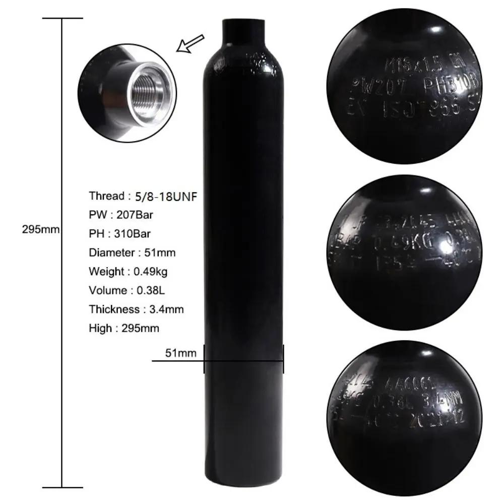 Garrafa De Alta Pressão com Válvula Reguladora, CO2 Refrigerantes Fluxo Cilindro, Tanque de Alumínio HPA, 0.38L, 3000psi, 200Bar, 380cc, 5/8 "-18UNF - Image 1