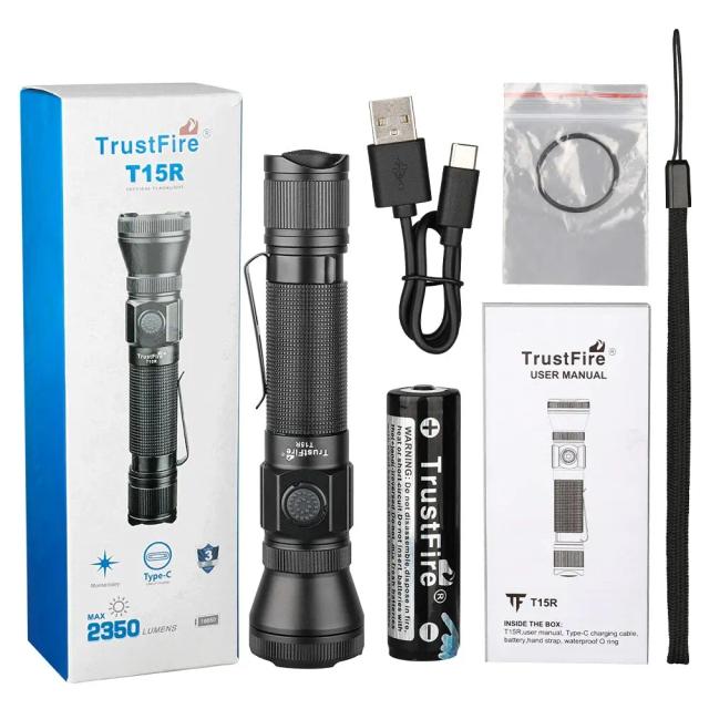 Trustfire t15r lanterna led de alta potência 2350 lúmen exército tático poderosa tocha luz typec usb recarregável 18650 lâmpada militar