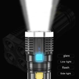 Lanterna LED recarregável USB com display Power, luz lateral forte, tocha Home portátil ao ar livre, lanterna COB, 4-5 Core - Image 2