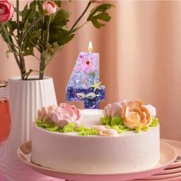 Velas de aniversário do tema sereia com lantejoulas, Velas rosa do aniversário roxo, Número 5 Velas, Topper do bolo, Velas de aniversário - Image 4