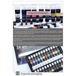 24 cores pintura acrílica kit artista pintura set 12ml x 24 tubos para artesanato diy - Image 5