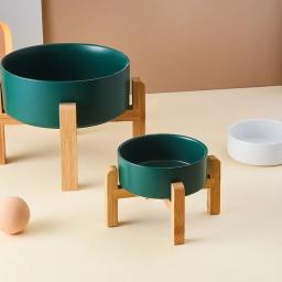 Tigela dupla cerâmica com suporte de madeira, suprimentos de alimentação elevados para cães grandes, alimentadores de comida e água, cães pequenos médios e grandes, 1500ml - Image 3