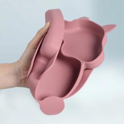 Silicone Babadores Dividido Prato do bebê, Sucker Bowl, Colher, Fork Set, Alimentação de Treinamento, Utensílio Alimentar, Pratos, Kit Louça, 3 Pcs - Image 3