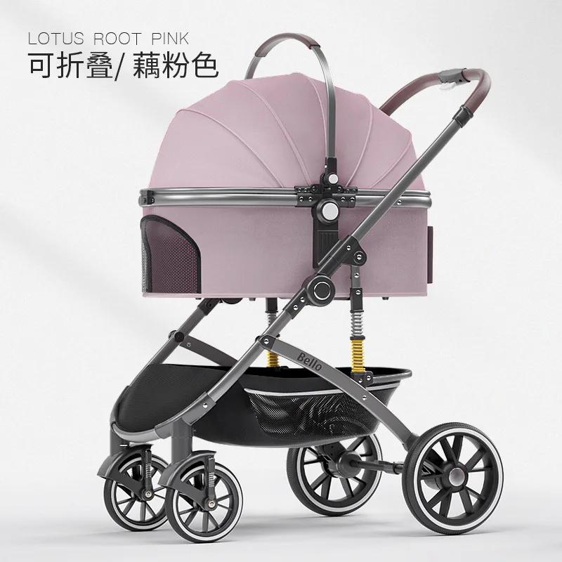 Carrinho de estimação destacável dobrável gato cão transportador shock-absorvente primavera design respirável pet trole para viagens ao ar livre - Image 1