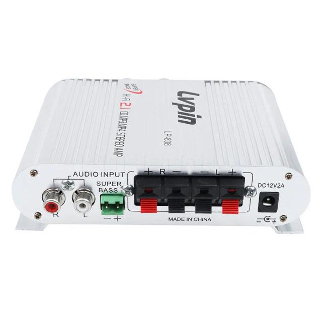 Sistema de Som Mini HiFi Stereo com Amplificador de Potência e Subwoofer, MP3 e 2 Canais Super Bass - Lvpin 838