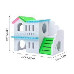 Hamster casa de madeira aninhamento habitat pequenos animais coloridos jogar cabana villa mastigar brinquedos para hamster anão sono 2 cores gaiola de rato - Image 4