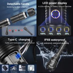 Lanternas LED de alta potência, Lanterna Recarregável com Carregamento USB, Tocha Poderosa, Luz de Trabalho, 1500m, 500W, 600W - Image 6