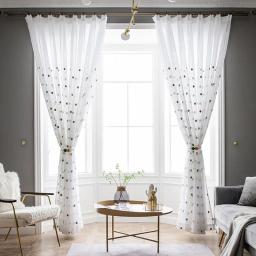 colorido círculo bordado cortinas transparentes para sala de estar tela de ventana blanca algodón lino dormitorio cortina de tul ZH035-5 - Image 6
