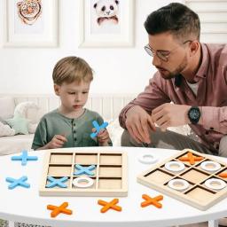 Jogo de tabuleiro de xadrez de madeira tic tac toe 9 "x 9" brinquedo de mesa das crianças presente duplo interativo jogo da família quebra-cabeça pensando treinamento - Image 1