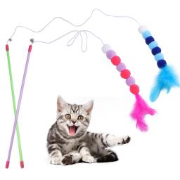 Brinquedo de penas com sino para gatos Teaser de pelúcia simulado, varinha, brinquedo interativo, gatinho catching stick - Image 3