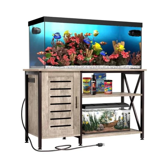 Estação Aquática Multifuncional com Tomadas, Gabinete e Estrutura Metálica Resistente - Mesa 52" x 19,68" W para Tanque de Peixes