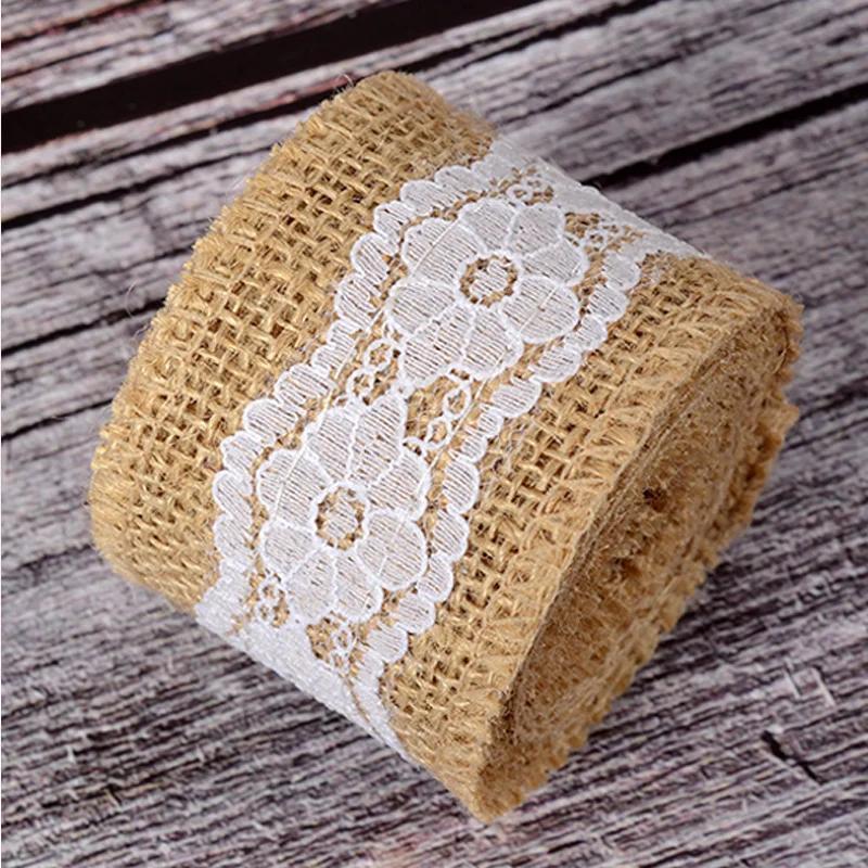Handmade Natural Juta Burlap Lace Rolls, decoração de casamento, rolo de laço vintage, fita de embrulho, 14 estilos, 2 metros - Image 1