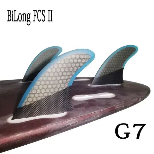 Barbatanas BiLong FCS II G7 em Fibra de Vidro com Carbono - Quilhas para Surf Tri Fins Tamanho L com Design de Favo de Mel