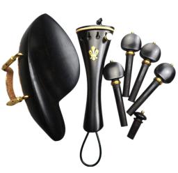 Esculpido Ebony madeira violino Peças Acessórios, Pegs, Tailpiece, Endpin, Chinrest com braçadeira, Cork cauda Gut, Fine Tuner, 4 Tamanho - Image 3
