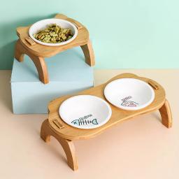Alimentador elevado para cães e gatos, tigela de bambu, à prova de vazamentos, ideal para filhotes e gatos - Image 2