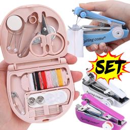 Mini kits de máquina de costura manual portátil mão costuradora ferramenta de reparo para tecido pano doméstico diy costura artesanato - Image 1