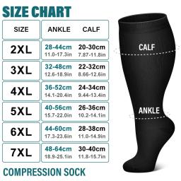 Meias atléticas de compressão para homens e mulheres, meias para pernas, meias varicosas, antifadiga, meias monocromáticas, plus size, 2XL-7XL, 1 par - Image 6