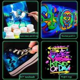 Pintura acrílica fluorescente que brilha no escuro, brilho luminoso, estudante, pintado à mão, faça você mesmo, luz de parede têxtil, pigmento absorvente - Image 4