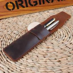 Saco de lápis de couro genuíno artesanal, estojo para caneta-tinteiro, suporte vintage, estilo retro, acessórios para viagem - Image 2