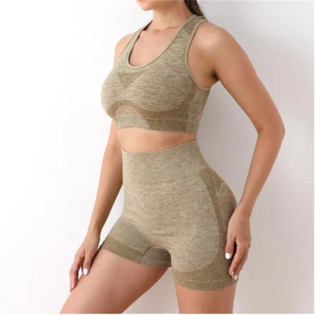 Conjunto Feminino de Yoga: Shorts, Sutiãs e Leggings Sem Costura para Treinos e Fitness
