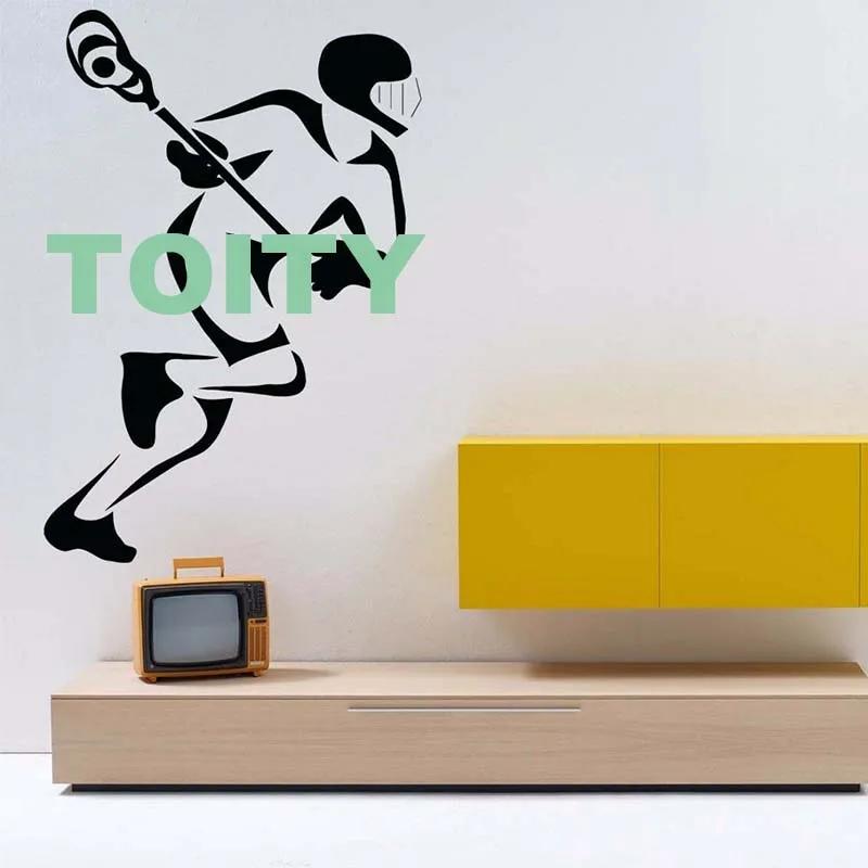 Jogador de lacrosse equipe esporte vinil decalque da parede sala menino arte decoração adesivo quarto porta mural - Image 1