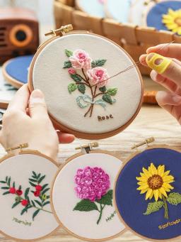 Kit Bordado Iniciante com Hoop, Padrão Flores, DIY Kits Completos, bordado em Roupas, Costura Ponto Cruz - Image 1