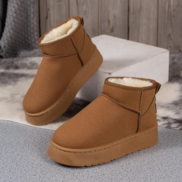 Botas de Neve Femininas de Pelúcia com Plataforma Grossa para o Inverno, Mantendo o Calor, Calçados de Algodão, Camurça Sintética, Antiderrapantes