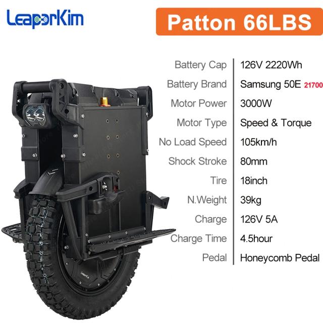 LeaperKim Veteran Patton Monociclo Elétrico 126V 2220Wh 3000W 18 polegadas
