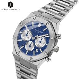 Sapphero relógio masculino à prova dwaterproof água função cronógrafo data brilhante mãos relógio de aço inoxidável relógio de negócios para presente masculino - Image 2