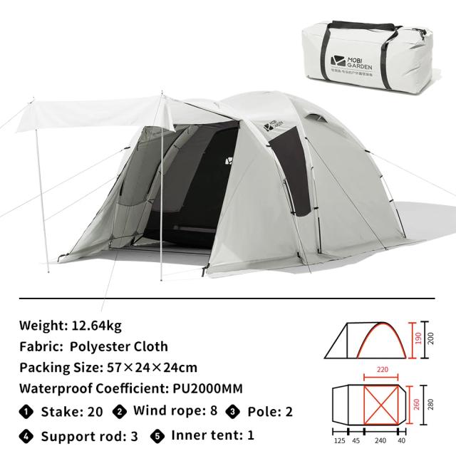 MOBI GARDEN Camping Tent Oxford Waterproof Big Space Family Glamping Tent 4 person Outdoor BeachCamping tenda Oxford impermeável grande espaço família Glamping tenda 4 pessoas ao ar livre praia