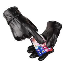 Luvas de couro grossas para homens, Luvas Touchscreen, Luvas de motocicleta, Resistente ao desgaste, Isolado, Inverno - Image 2